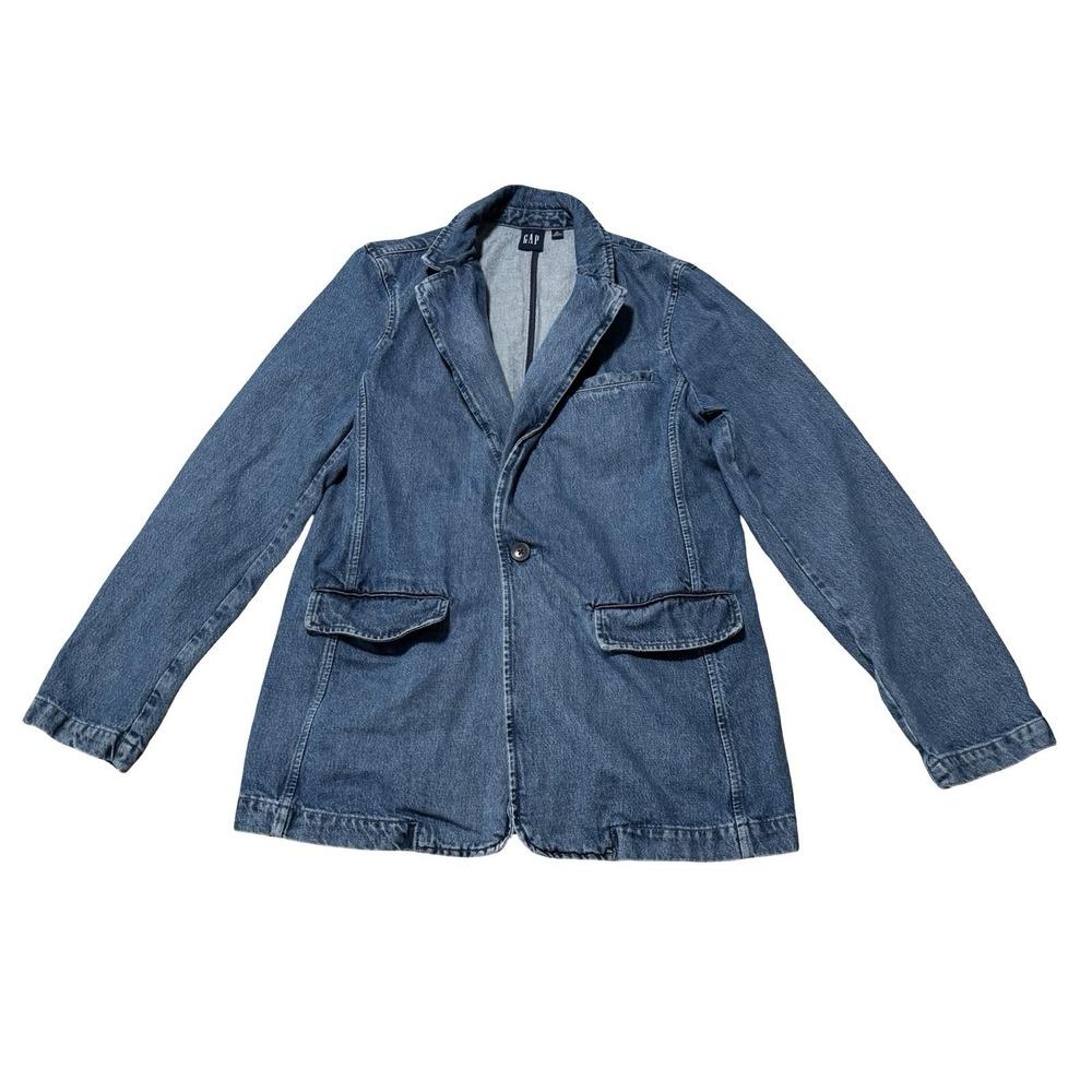 Vintage Y2K GAP Women's Denim Blazer Jacket Size Medium Tall 19.5 x 30